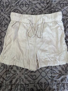 Time and Tru Cream Striped High-Waist Drawstring Shorts